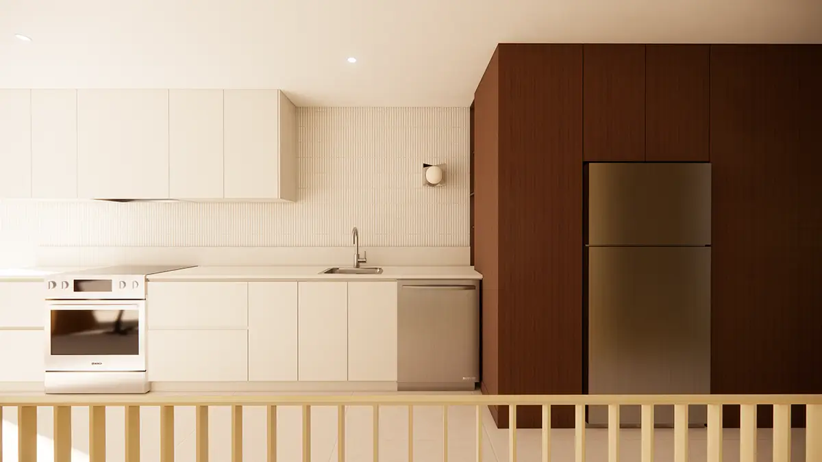 Cuisine noyer et crème, dosseret en mosaïque